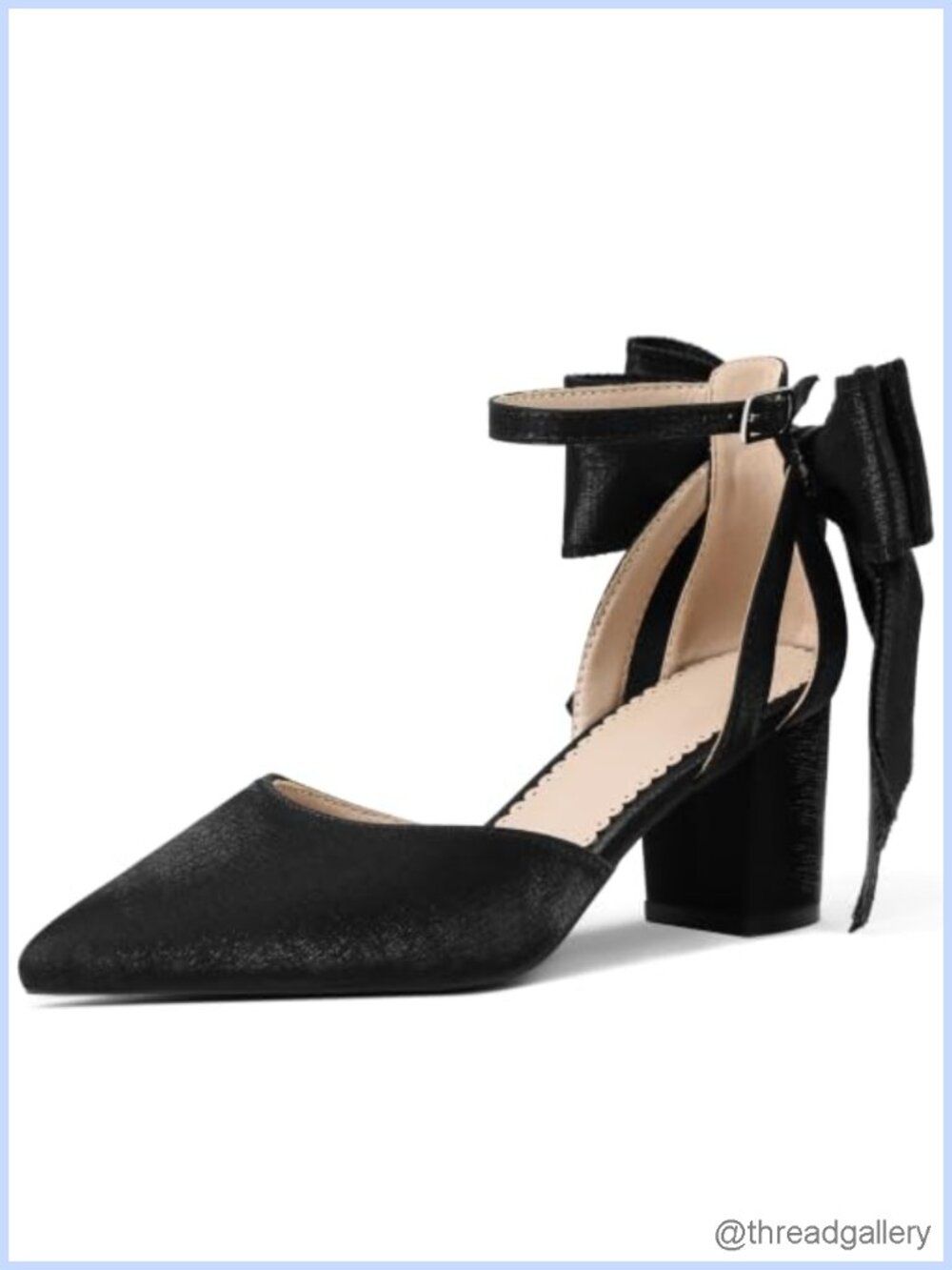 Yremael Women's Pointed Toe Bow Ankle Strap Chunky High Heels Dress Wedding